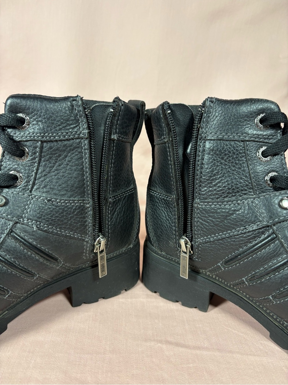 Harley Davidson Women's 9 Black Leather Tamia Lace-Up Side-Zip Motorcycle Boots - Picture 12 of 15